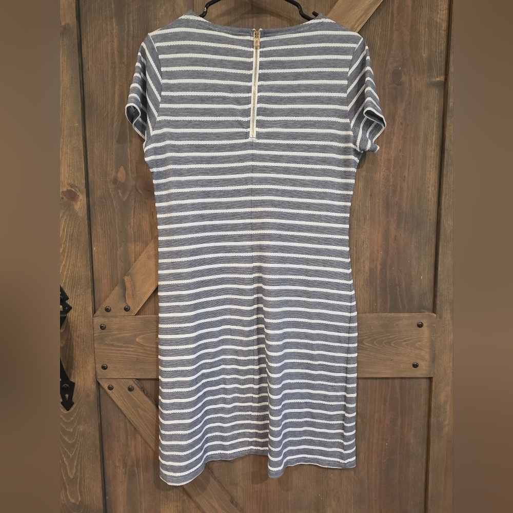 Sail to Sable Navy and White Striped Midi Dress Size Medium - Picture 3 of 4